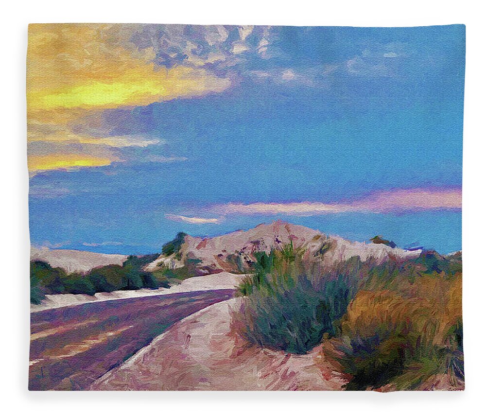 White Sands Fleece Blanket featuring the digital art White Sands New Mexico at Dusk Painting by Tatiana Travelways