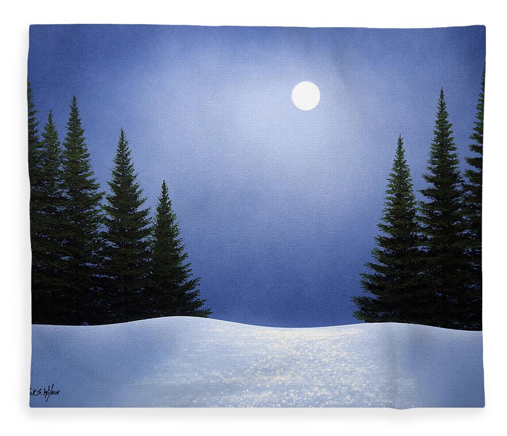 White Spruces In Moonlight Fleece Blanket featuring the painting White Spruces In Moonlight by Frank Wilson