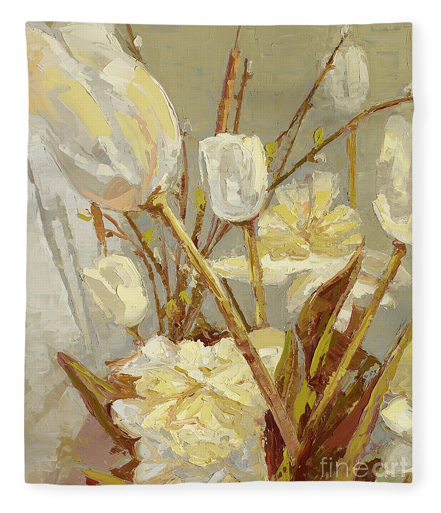 Tulips Fleece Blanket featuring the painting White Tulips, 2016 by PJ Kirk
