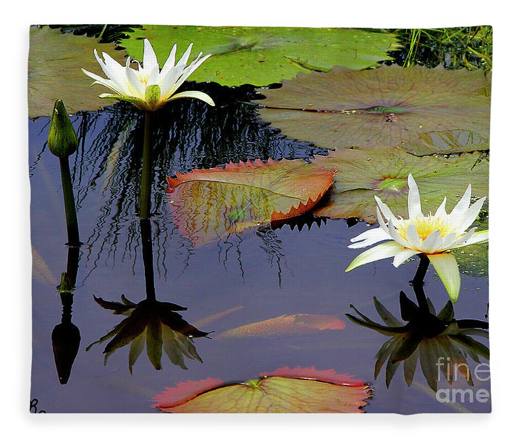 Nature Fleece Blanket featuring the photograph White Water Lilies by Mariarosa Rockefeller