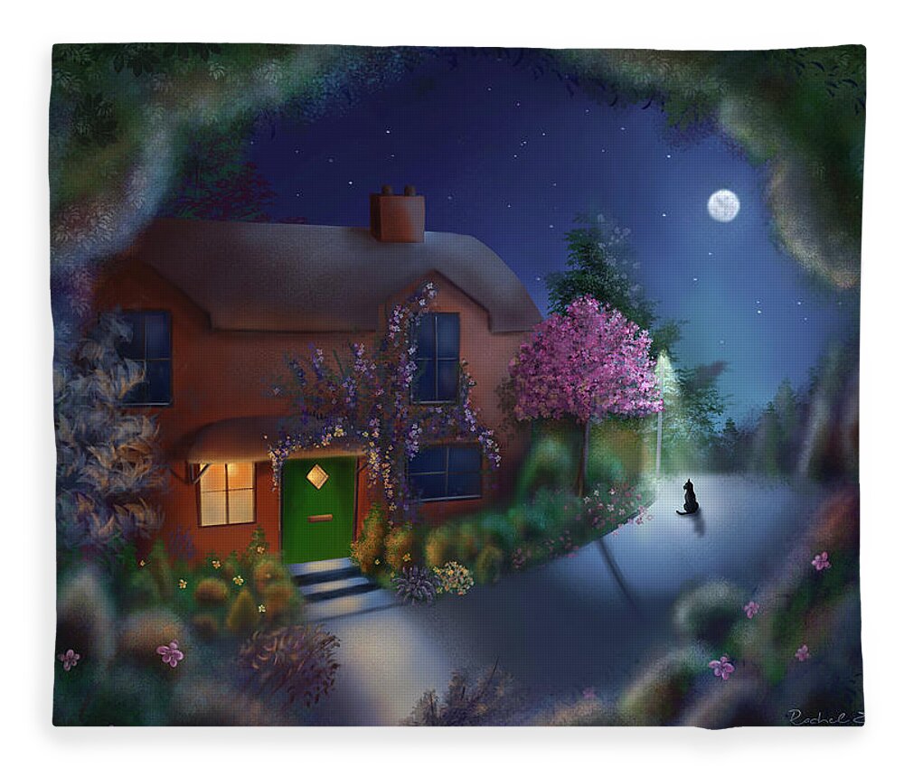 Rachel-art Fleece Blanket featuring the painting Whitegrove Cottage by Rachel Emmett