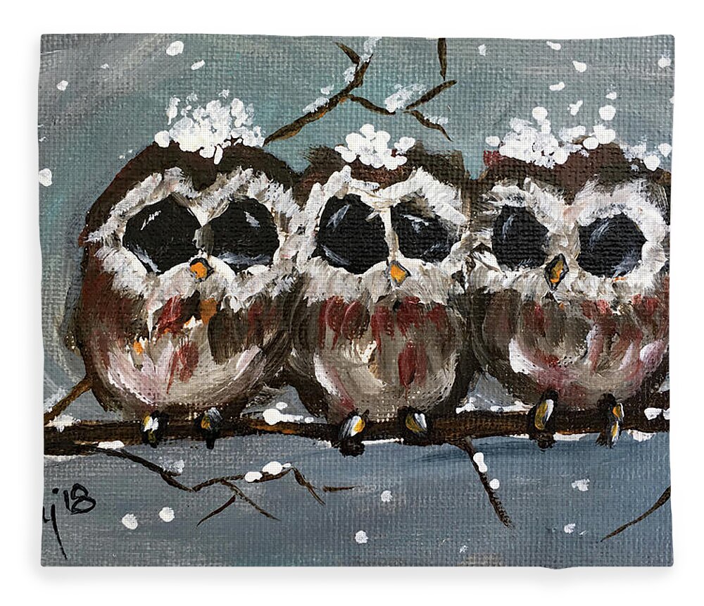 Owls Fleece Blanket featuring the painting Who Us by Roxy Rich