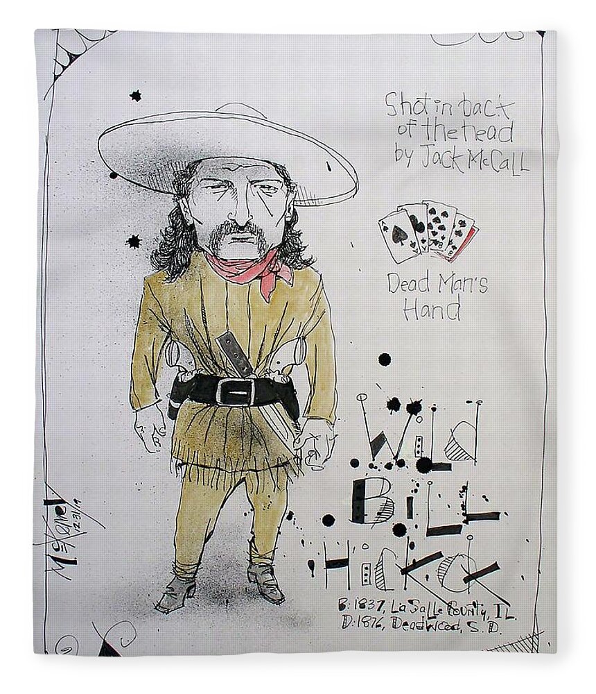  Fleece Blanket featuring the drawing Wild Bill Hickok by Phil Mckenney