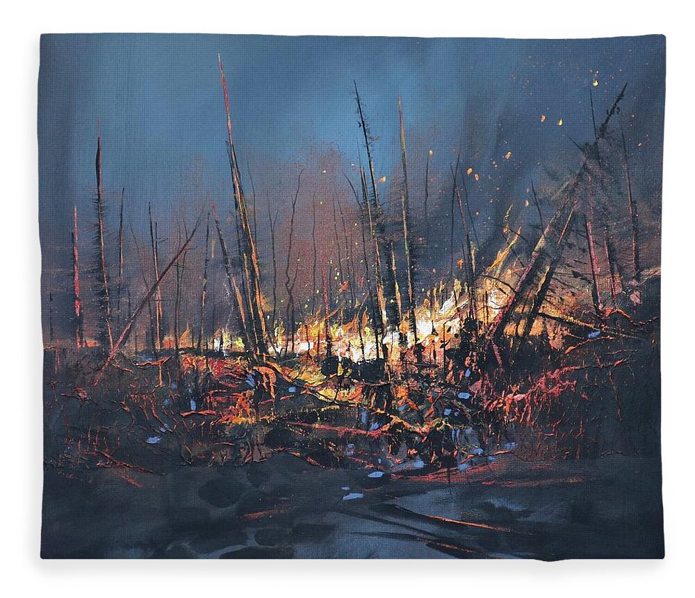 Fire Fleece Blanket featuring the painting Wildfire by Tom Shropshire