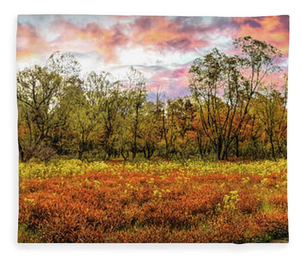 Panorama Fleece Blanket featuring the photograph Wildflower Fall Meadow Panorama by Debra and Dave Vanderlaan
