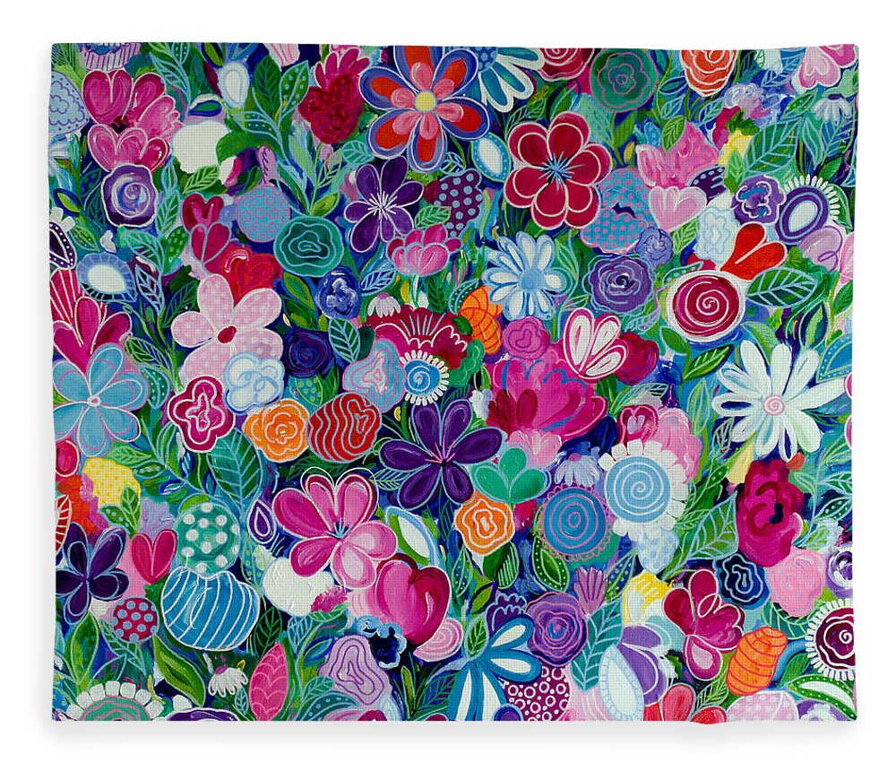Abstract Floral Fleece Blanket featuring the painting Wildflowers by Beth Ann Scott