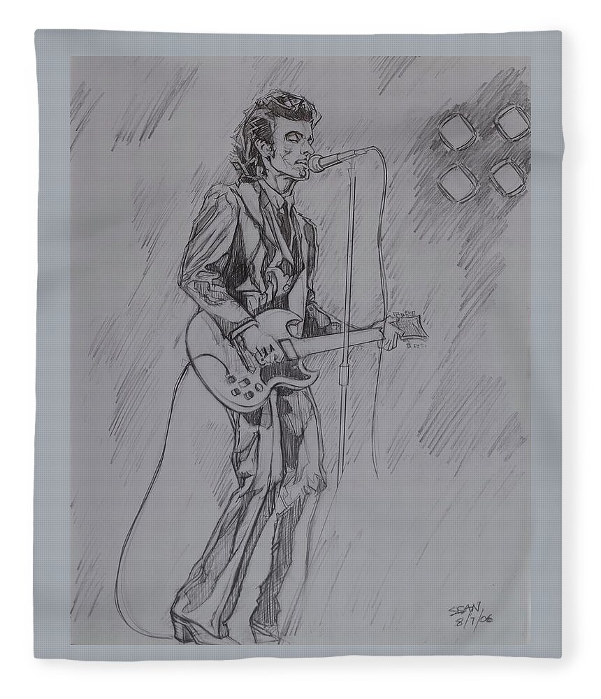 Pencil Fleece Blanket featuring the drawing Willy DeVille - Steady Drivin' Man by Sean Connolly