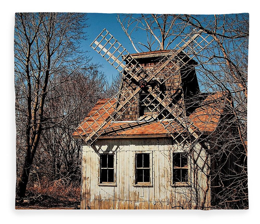 Wind Mill Wood House Tree Fleece Blanket featuring the photograph Wind Mill1 by John Linnemeyer