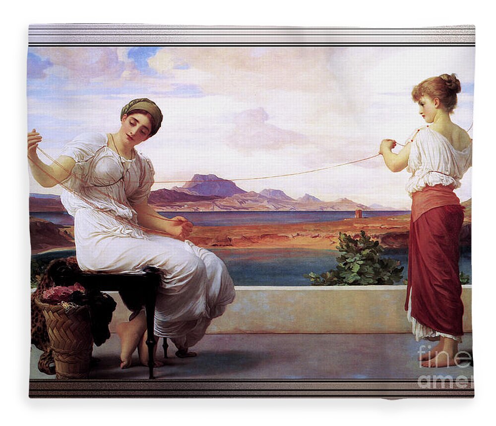 Winding The Skein Fleece Blanket featuring the painting Winding The Skein by Frederic Leighton by Rolando Burbon