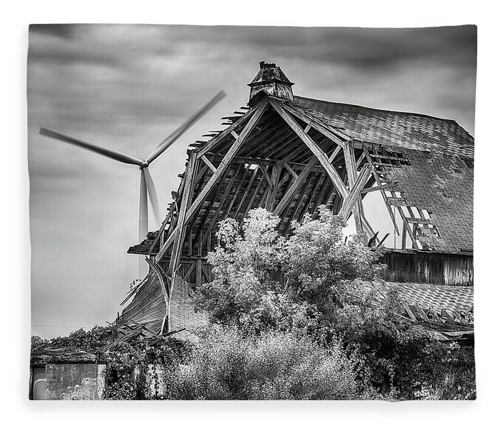Windmill Fleece Blanket featuring the photograph Windmill and Barn by Edward Shotwell