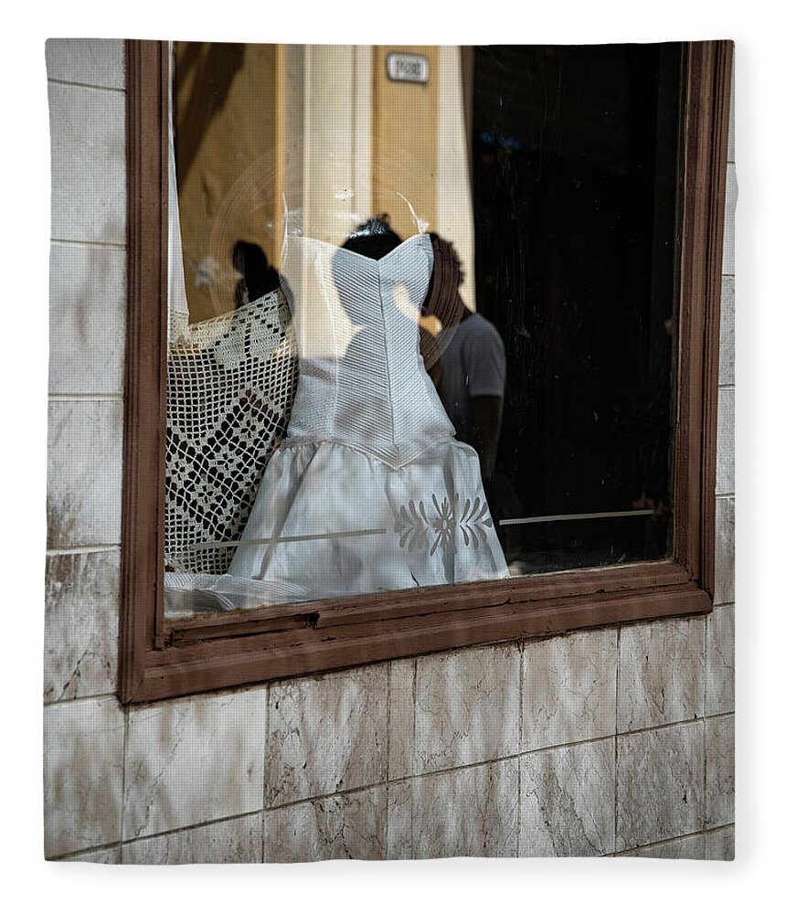 Cuba Fleece Blanket featuring the photograph Window and Reflections by M Kathleen Warren