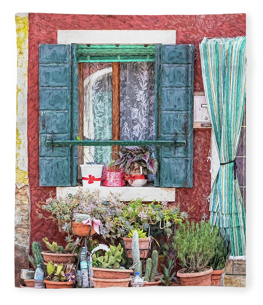 Venice Fleece Blanket featuring the photograph Window Flowers of Venice by David Letts