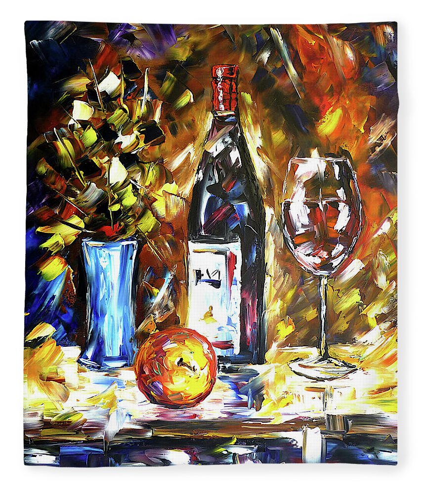 Wine Bottle Fleece Blanket featuring the painting Wine Still Life by Mirek Kuzniar