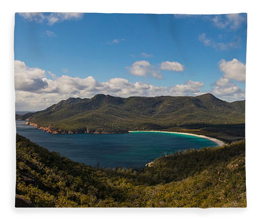 Tasmania Fleece Blanket featuring the digital art Wineglass Bay by Geir Rosset
