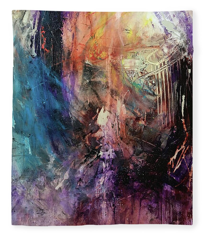 Abstract Art Fleece Blanket featuring the painting Wings Tearing Angel by Rodney Frederickson
