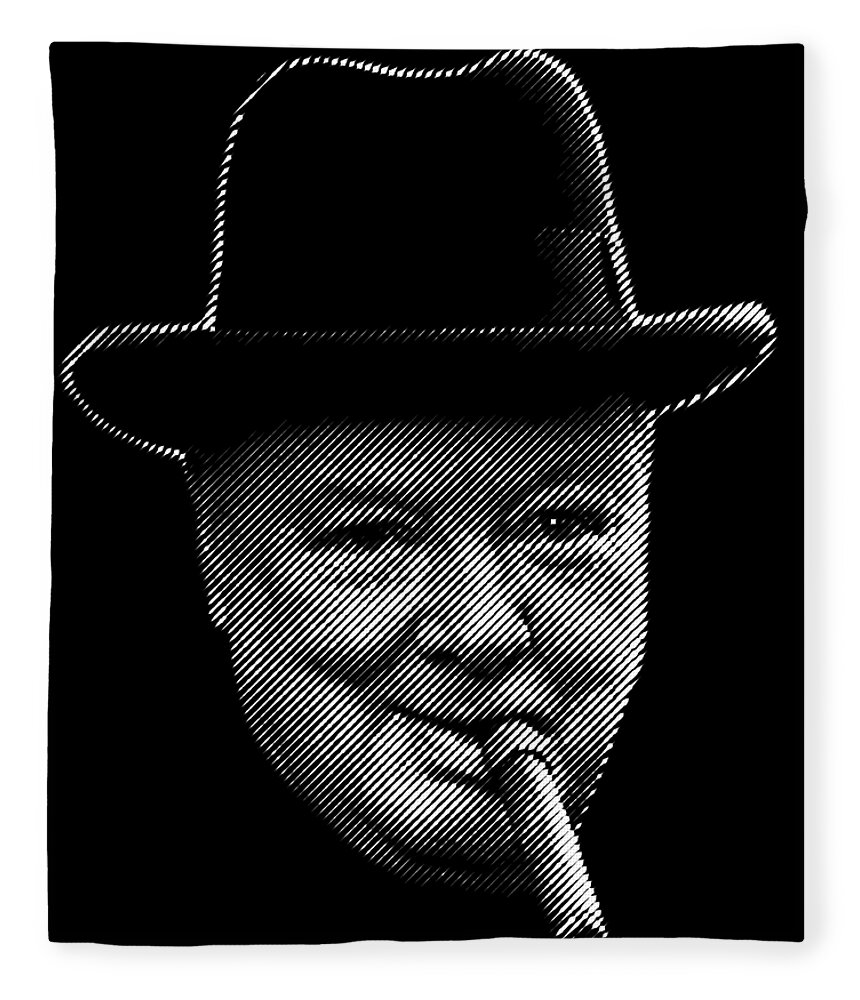 Churchill Fleece Blanket featuring the digital art Winston Churchill smoking cigar by Cu Biz