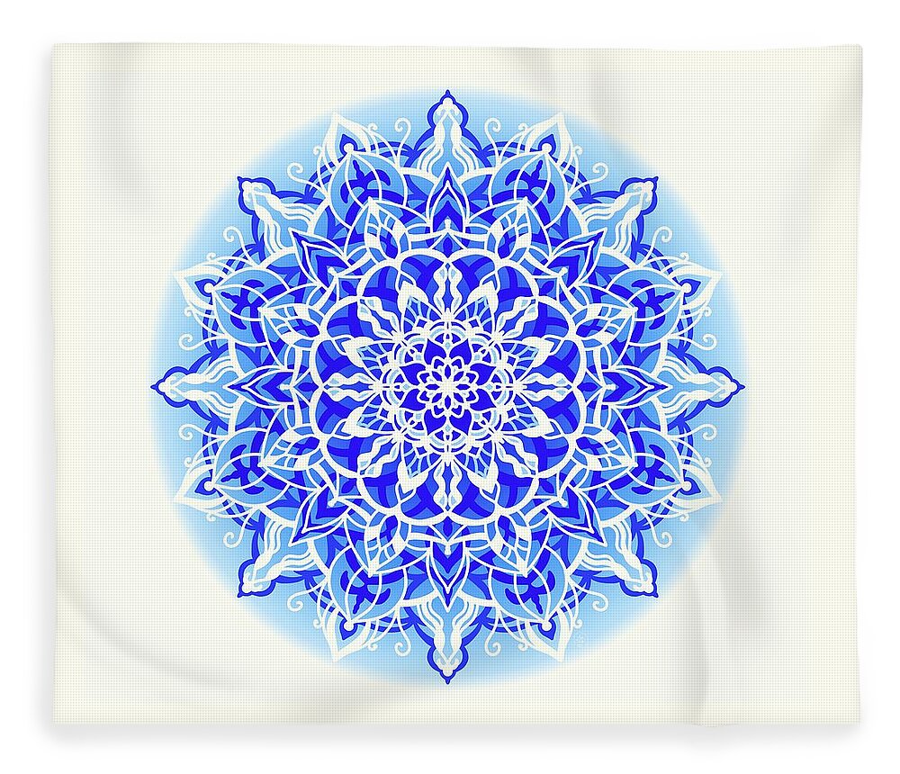 Snowflake Fleece Blanket featuring the digital art Winter Blue Mandala by Angie Tirado