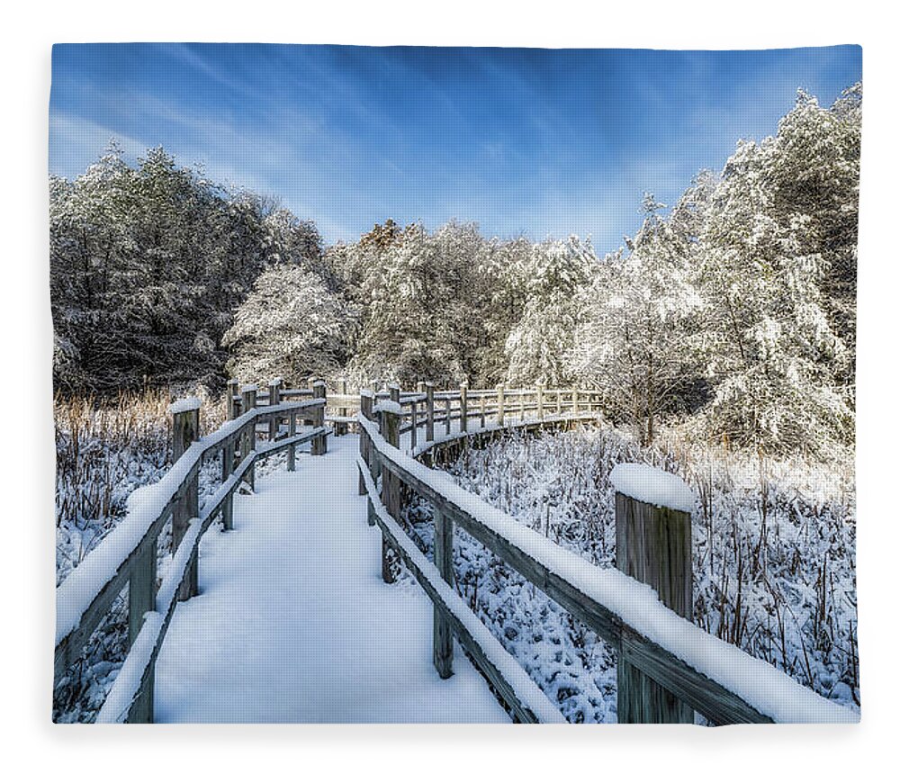 Madison Fleece Blanket featuring the photograph Winter Boardwalk by Brad Bellisle