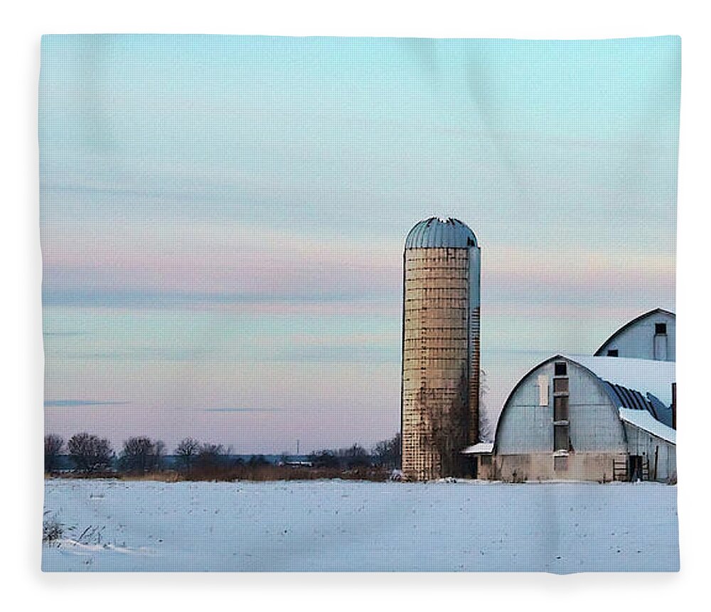 Winter Fleece Blanket featuring the photograph Winter Farm and Barns Ontario by Tatiana Travelways