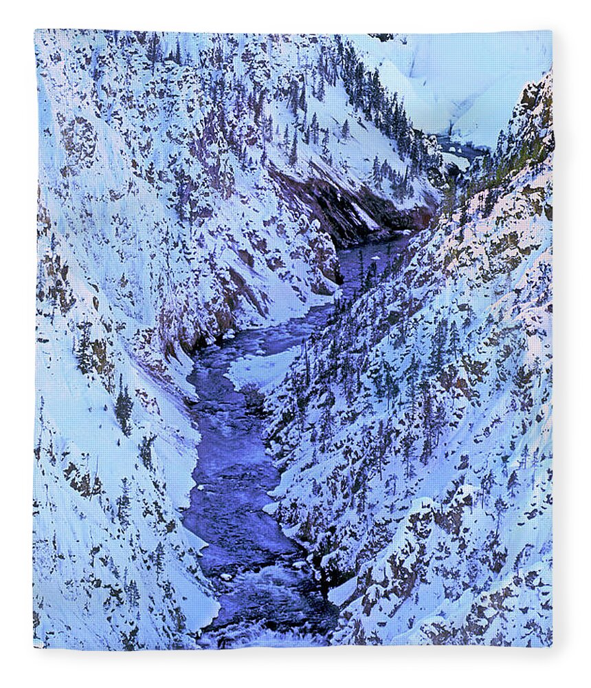 Dave Welling Fleece Blanket featuring the photograph Winter Grand Canyon Of The Yellowstone Yellowstone Np by Dave Welling