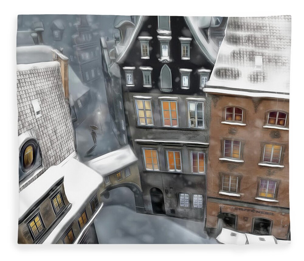 Buildings Fleece Blanket featuring the photograph Winter in the Old Town by Aleksander Rotner
