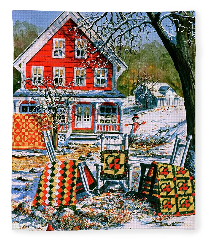 Winter Fleece Blanket featuring the painting Winter Joy by Diane Phalen