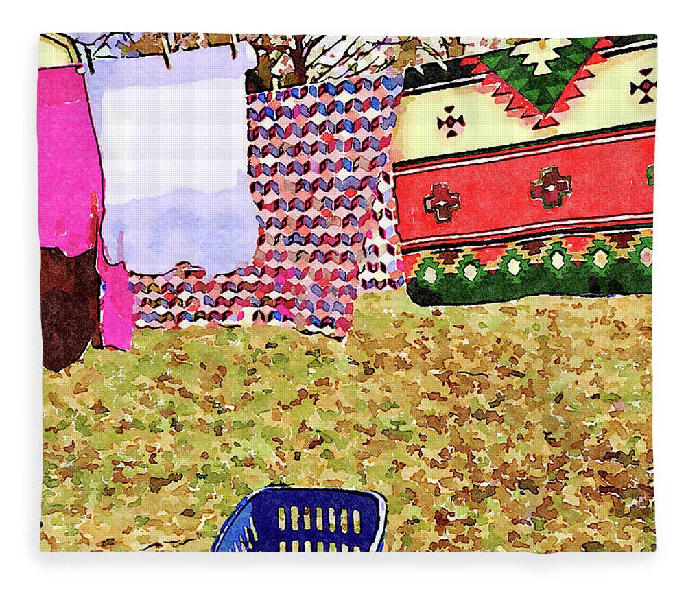 Laundry Day Fleece Blanket featuring the digital art Winter Laundry Day Watercolor Painting by Shelli Fitzpatrick