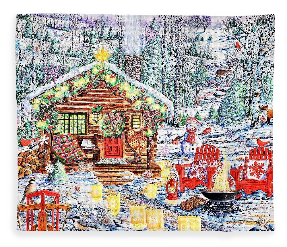 Winter Fleece Blanket featuring the painting Christmas Season of Joy by Diane Phalen