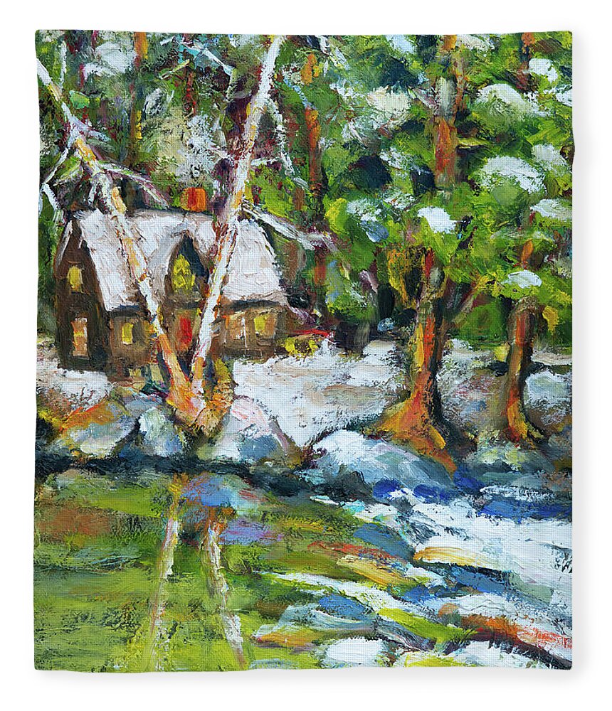 Landscape Fleece Blanket featuring the painting Winter Retreat by Mike Bergen