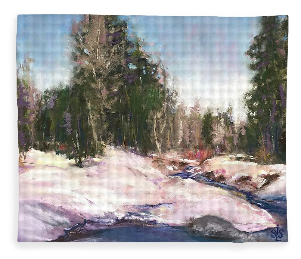 Snowy Scene Fleece Blanket featuring the pastel Winter Reverie by Sandra Lee Scott
