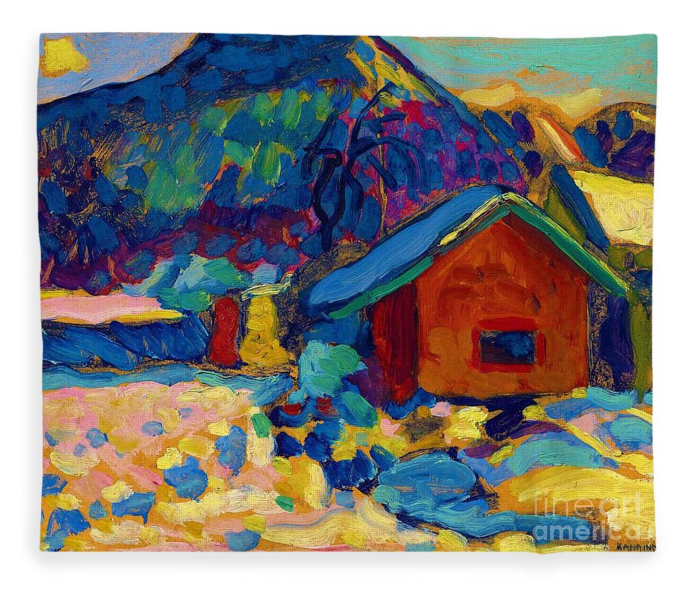 Winter Study With Mountain Fleece Blanket featuring the painting Winter study with mountain, 1908 by Wassily Kandinsky