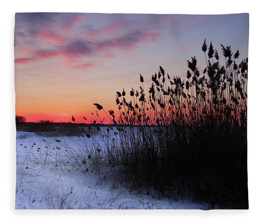 Winter Sunset Fleece Blanket featuring the photograph Winter Sunset on the Bay 2 by David T Wilkinson
