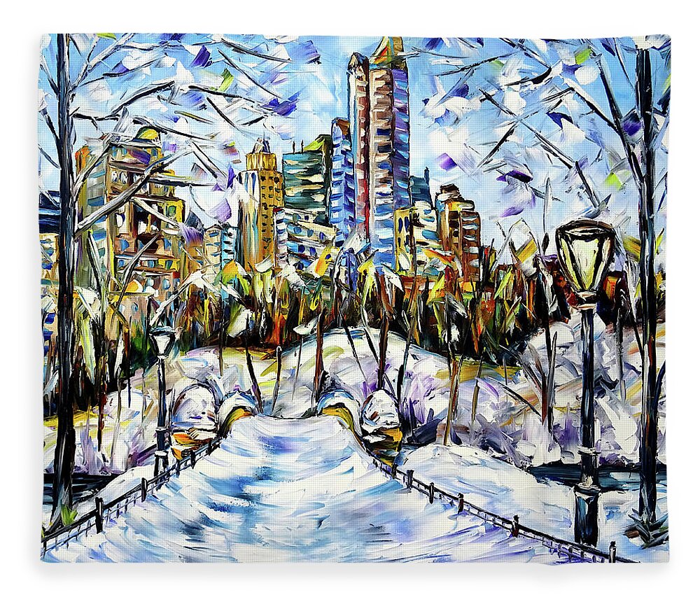 New York In Winter Fleece Blanket featuring the painting Winter Time In New York by Mirek Kuzniar