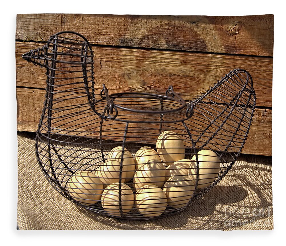 Wire Fleece Blanket featuring the photograph Wire Chicken Faux Eggs by Kae Cheatham