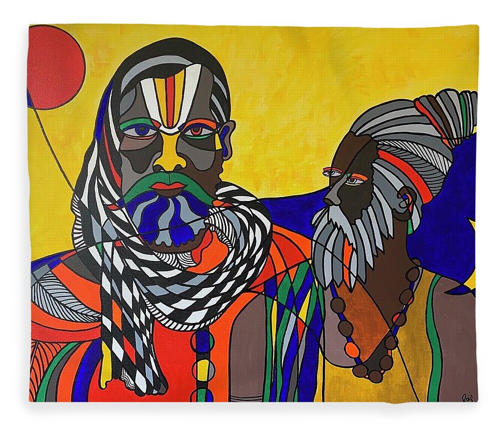 Cubism Fleece Blanket featuring the painting Wise Men by Raji Musinipally