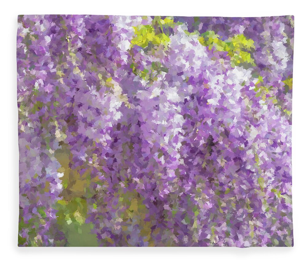 Wisteria Fleece Blanket featuring the painting Wisteria in Bloom by Alex Mir