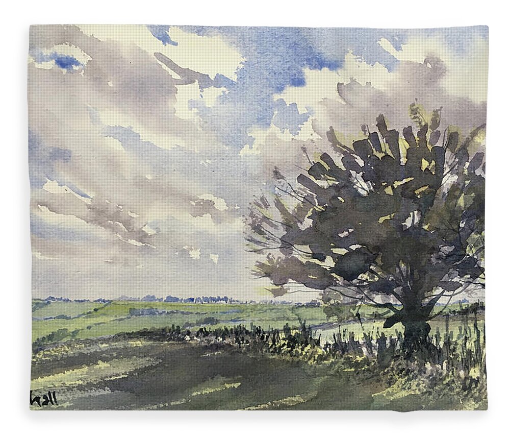 Watercolour Fleece Blanket featuring the painting Wolds Balk by Glenn Marshall