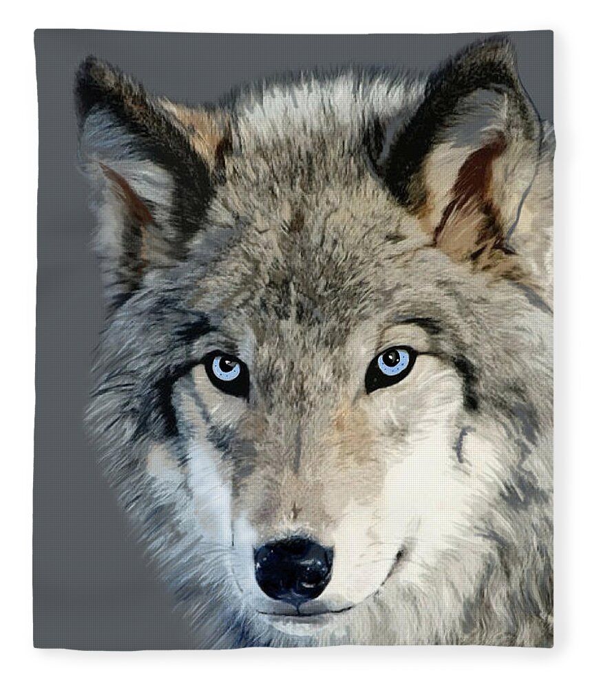 Nature Fleece Blanket featuring the mixed media Wolf by Judy Link Cuddehe