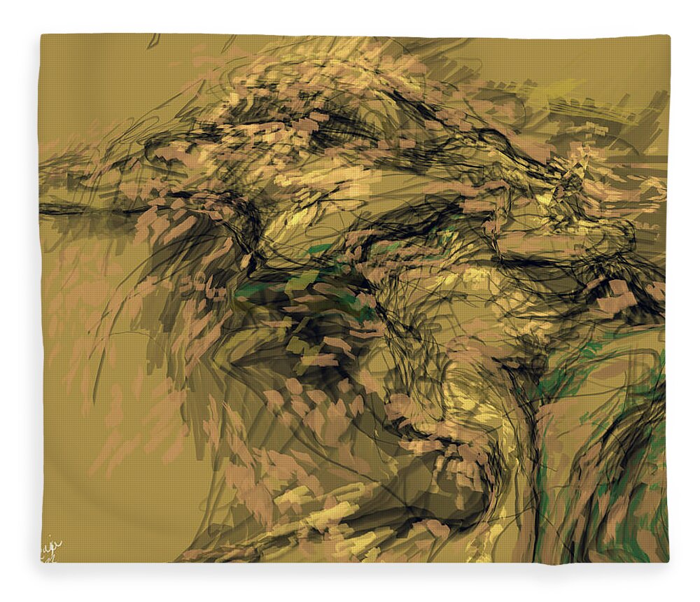 #art Fleece Blanket featuring the digital art Woman in Yellow 10 by Veronica Huacuja