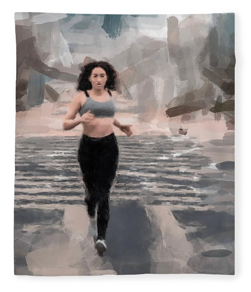 Jogger Fleece Blanket featuring the painting Woman Jogger by Gary Arnold