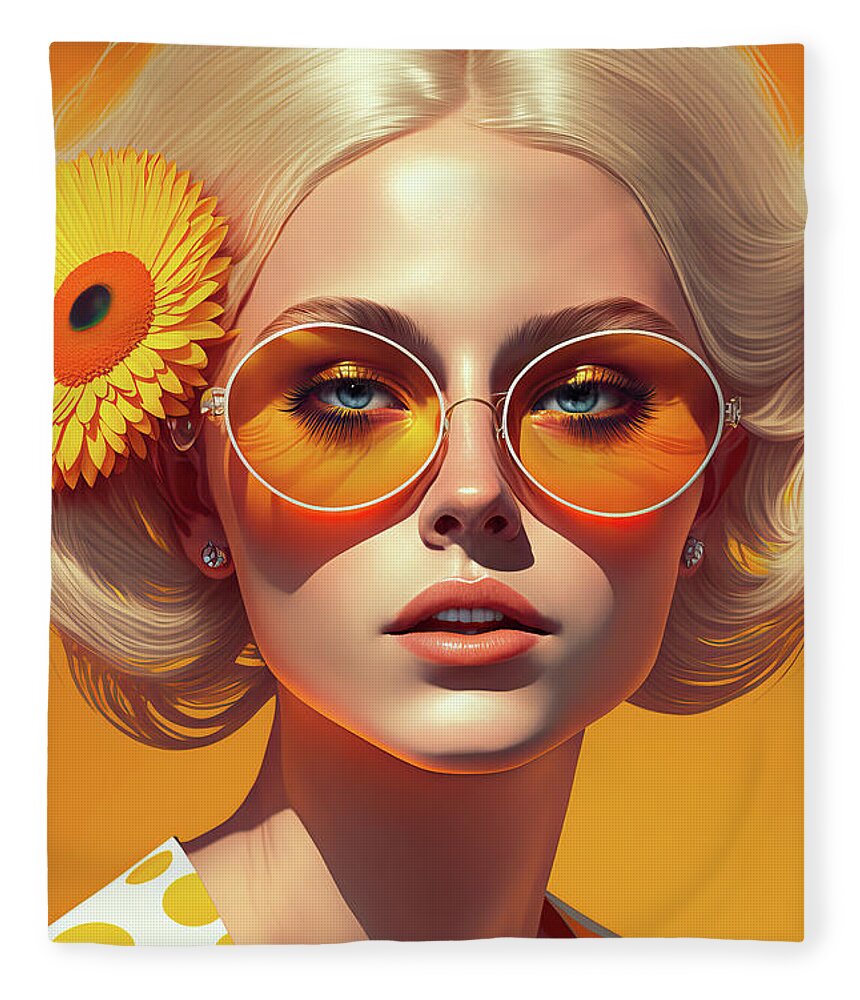 Summer Fleece Blanket featuring the digital art Woman Portrait 19 Summer Vibes by Matthias Hauser