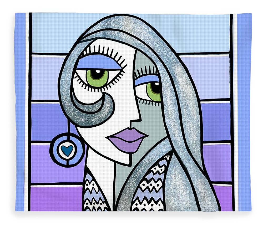 Lady Fleece Blanket featuring the digital art Woman with Earring 2 by Diana Rajala