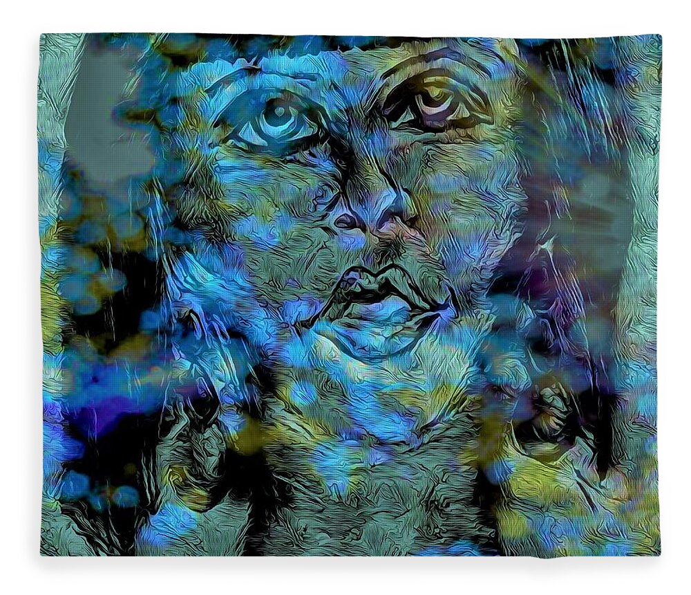 Modern Abstract Art Fleece Blanket featuring the mixed media Woman With Large Earrings by Joan Stratton