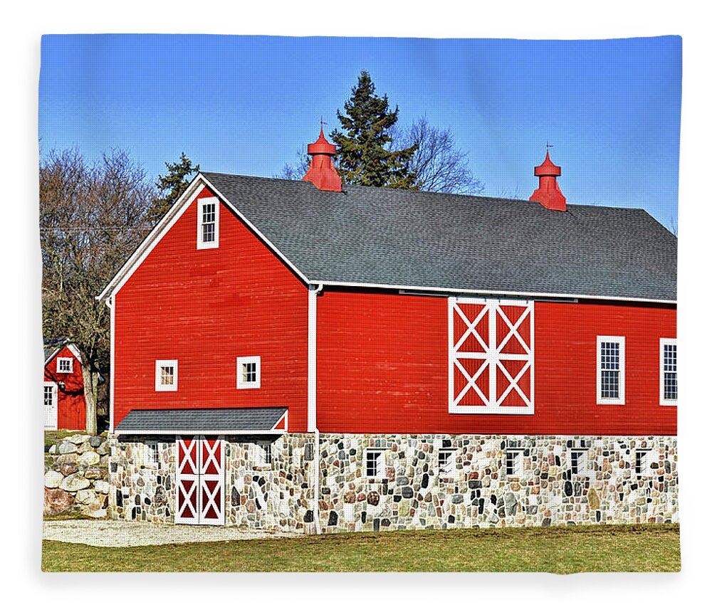 Barn Fleece Blanket featuring the photograph Wood Barn With Stone Foundation by Rodney Campbell