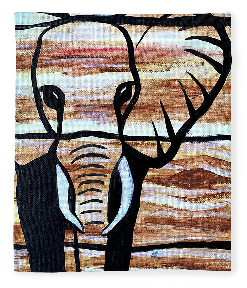 Elephant Fleece Blanket featuring the painting Wood Grain Elephant by Michele Fritz