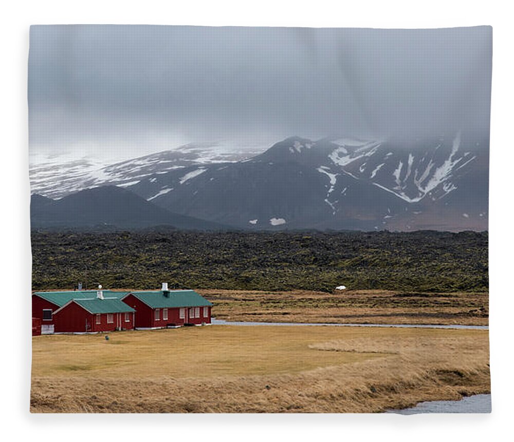 Iceland Fleece Blanket featuring the photograph Wooden vacation cottage houses by Michalakis Ppalis
