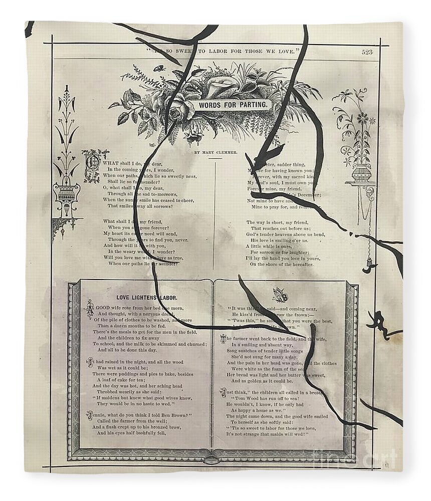 Sumi Ink Fleece Blanket featuring the drawing Words for Parting by M Bellavia