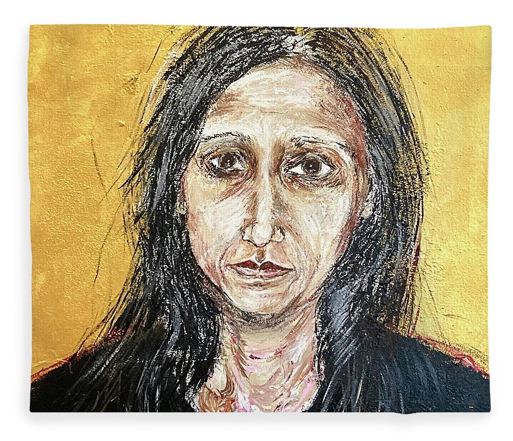 Portrait Fleece Blanket featuring the painting Worried by David Euler