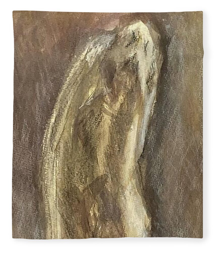 Pigments Fleece Blanket featuring the drawing Wrapped Figure in Brown by David Euler