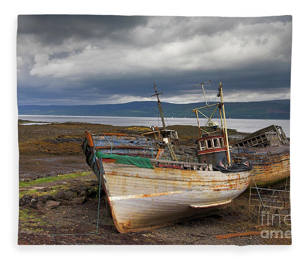 Island Of Mull Fleece Blanket featuring the photograph Wrecked fishing boats, Isle of Mull, Inner Hebrides, Scotland by Neale And Judith Clark